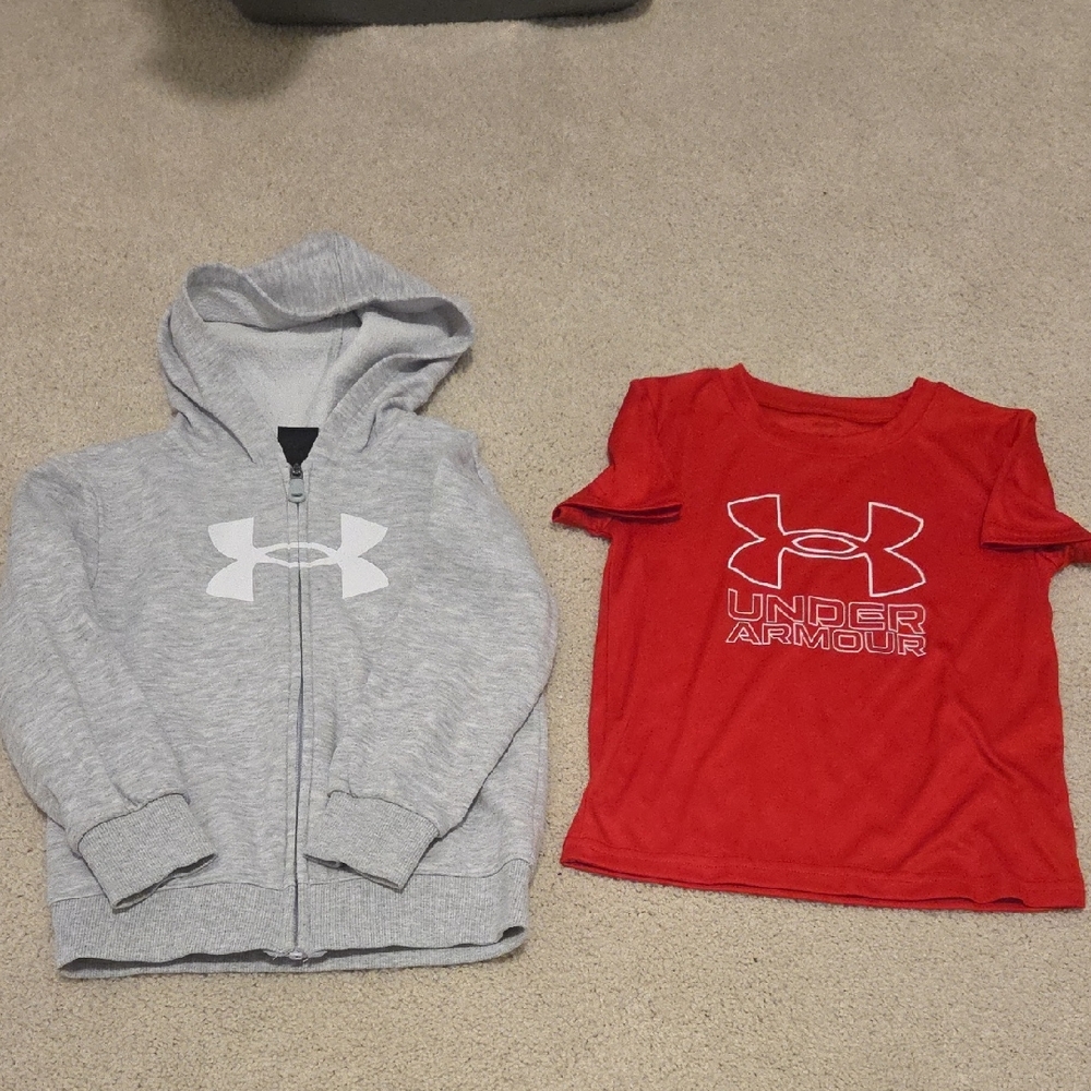 Under Armour Red Tee and Gray Hoodie Set for Kids